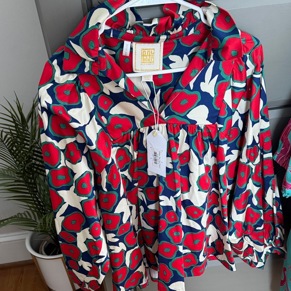 Bold Floral Women's Blouse in Red and Blue